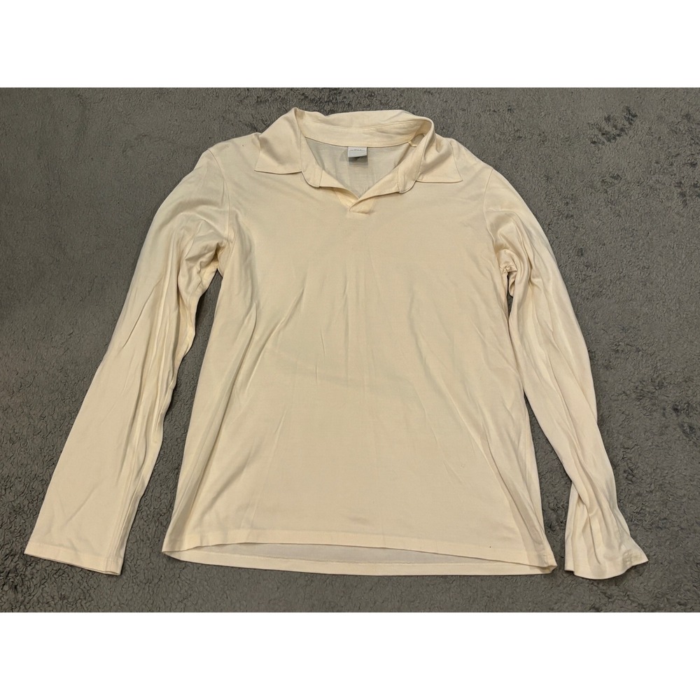 Armani Exchange Mens Cream Pima Cotton Long Sleeve Polo Shirt Size M V-Neck